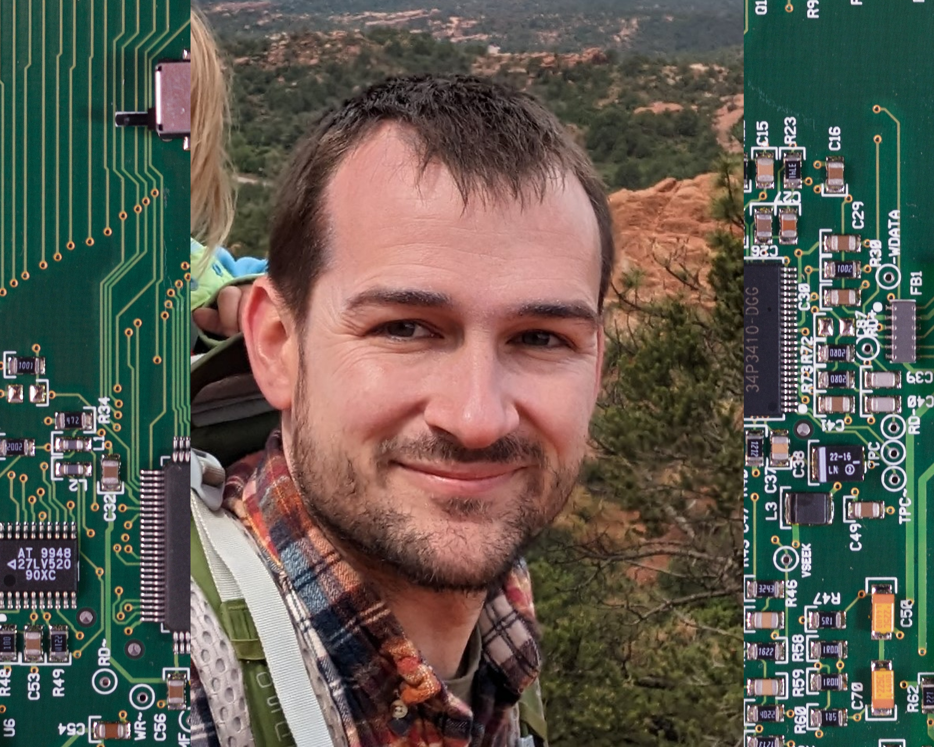Mike Moore Headshot with Electronics Background