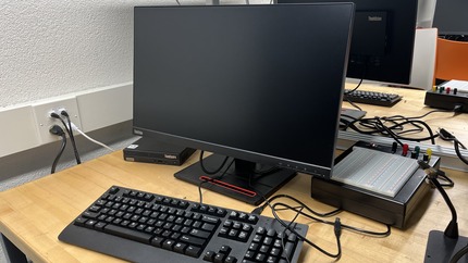 Desktop computer and keyboard