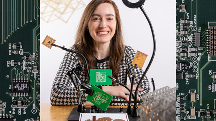 Kelly Zona Headshot with Circuit Background