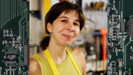 Leila Ehtesham headshot with circuit board background