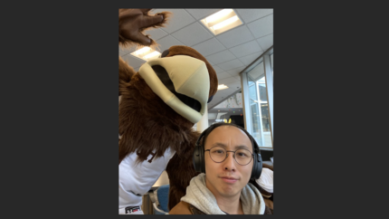 John Yang with Lehigh's Mascot